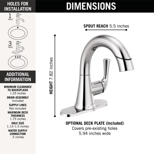 Kayra 1.2 GPM Single Hole Pull-Down Bathroom Faucet with 15-3/4" Hose and Pop-Up Drain Assembly