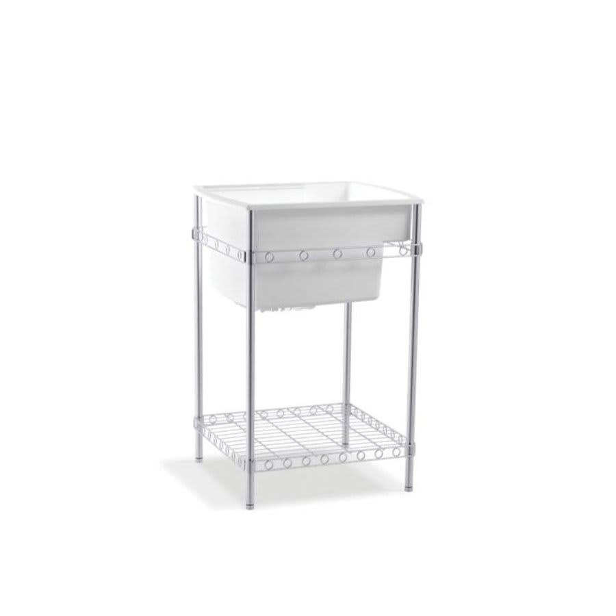 Latitude® Utility Sink, 1 Basin, Floor Mount, 3-Hole, Solid Surface, White