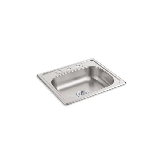 Middleton® Single Bowl Kitchen Sink, Top Mount, ADA, 25 x 22 in, 6 in Bowl Depth, 3-Hole, 20 ga Luster Steel, Stainless