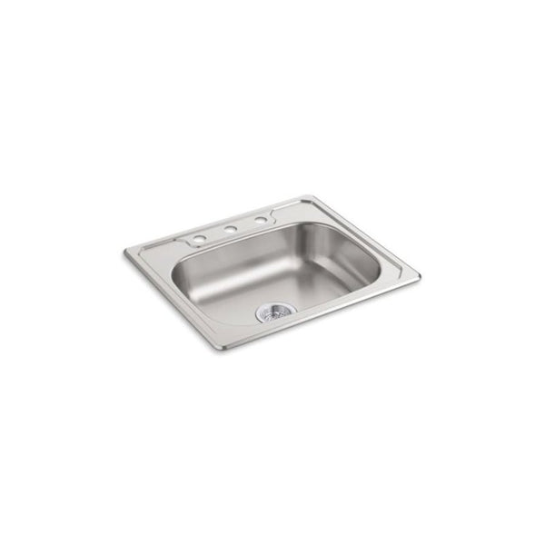 Middleton® Single Bowl Kitchen Sink, Top Mount, ADA, 25 x 22 in, 6 in Bowl Depth, 3-Hole, 20 ga Luster Steel, Stainless