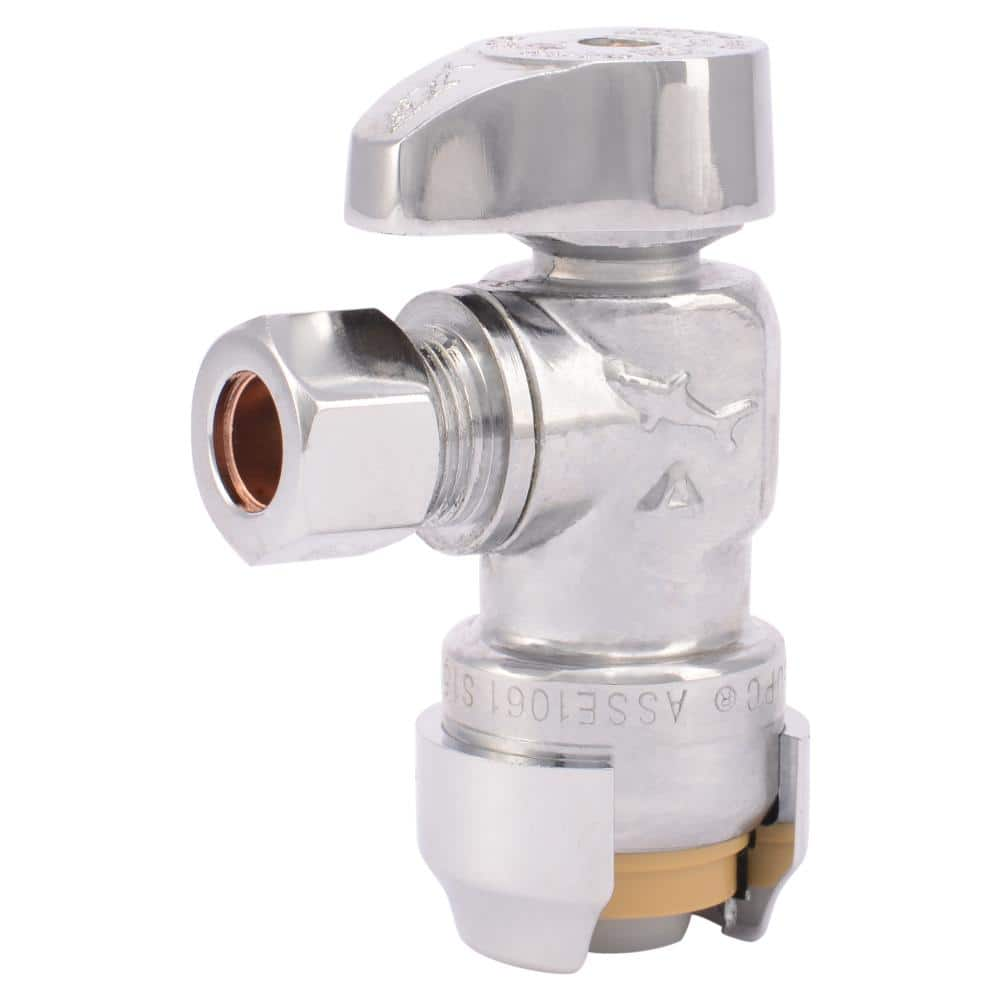 SharkBite 1/2 in. Push-to-Connect x 3/8 in. O.D. Compression Chrome-Plated Brass Quarter-Turn Angle Stop Valve