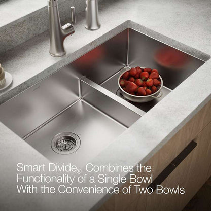 Strive 32" Smart DivideÂ® Under-Mount Large/Medium Double-Bowl Kitchen Sink With Basin Rack