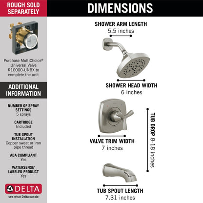 Stryke Monitor 14 Series Single Function Pressure Balanced Tub and Shower with Cross Handle - Less Rough-In Valve