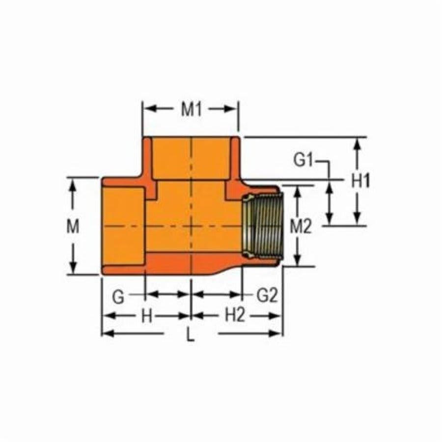 FlameGuard® Head Tee, 1 x 1/2 x 1 in, Socket x Brass FNPT x Socket, CPVC