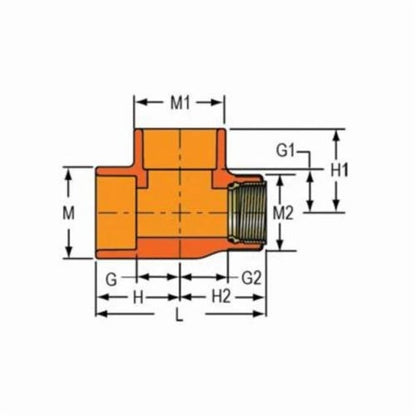 FlameGuard® Head Tee, 1 x 1/2 x 1 in, Socket x Brass FNPT x Socket, CPVC