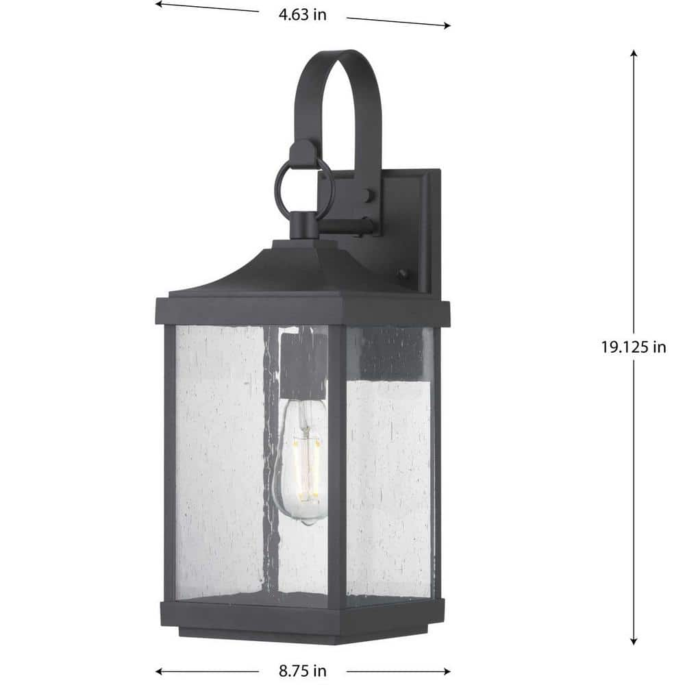 Park Court 19 in. 1-Light Textured Black Traditional Outdoor Wall Lantern with Clear Seeded Glass