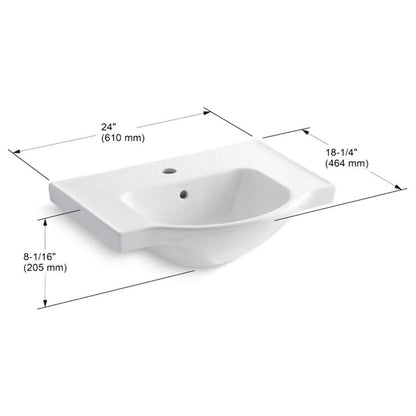 Veer 24" Pedestal Bathroom Sink Only with One Hole Drilled and Overflow