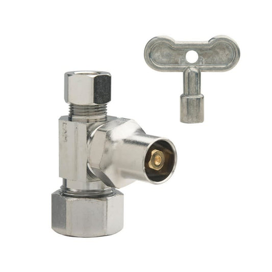 Multi Turn Straight Stop, Loose Key, 5/8 x 3/8 in, Comp, Chrome