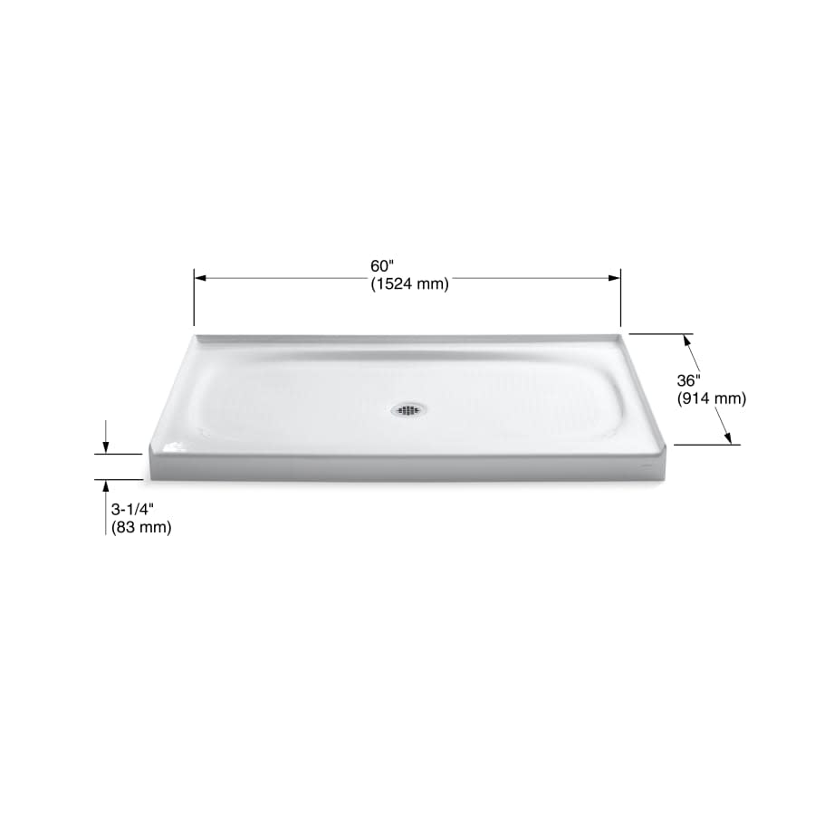 Salient 60" x 36" Shower Base with Single Threshold and Center Drain