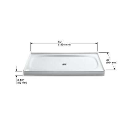 Salient 60" x 36" Shower Base with Single Threshold and Center Drain