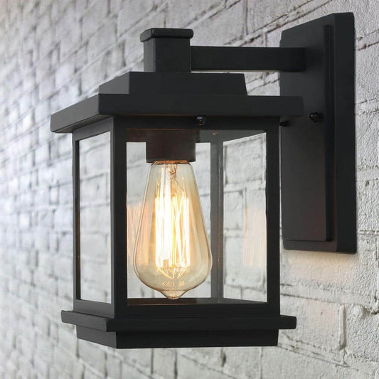 LNC Square 1-Light Black Outdoor Wall Lantern Sconce with Clear Glass Shade, Modern Exterior Wall Light for Patio Garden