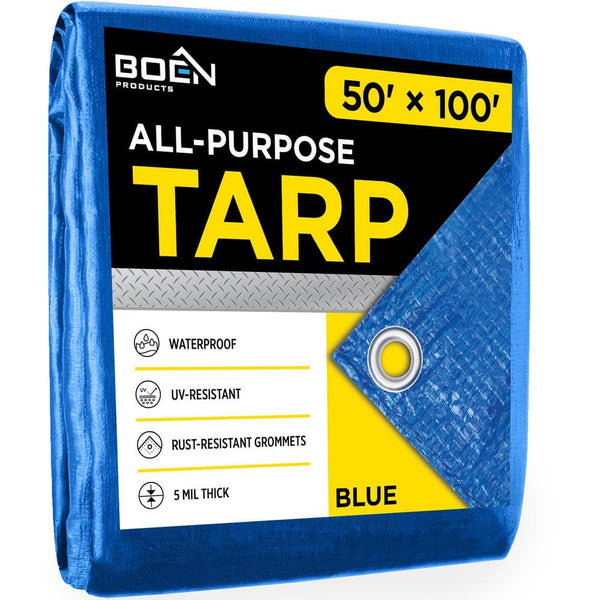50 ft. W x 100 ft. L Heavy Duty Blue Poly Tarp Cover Waterproof, Tarpaulin