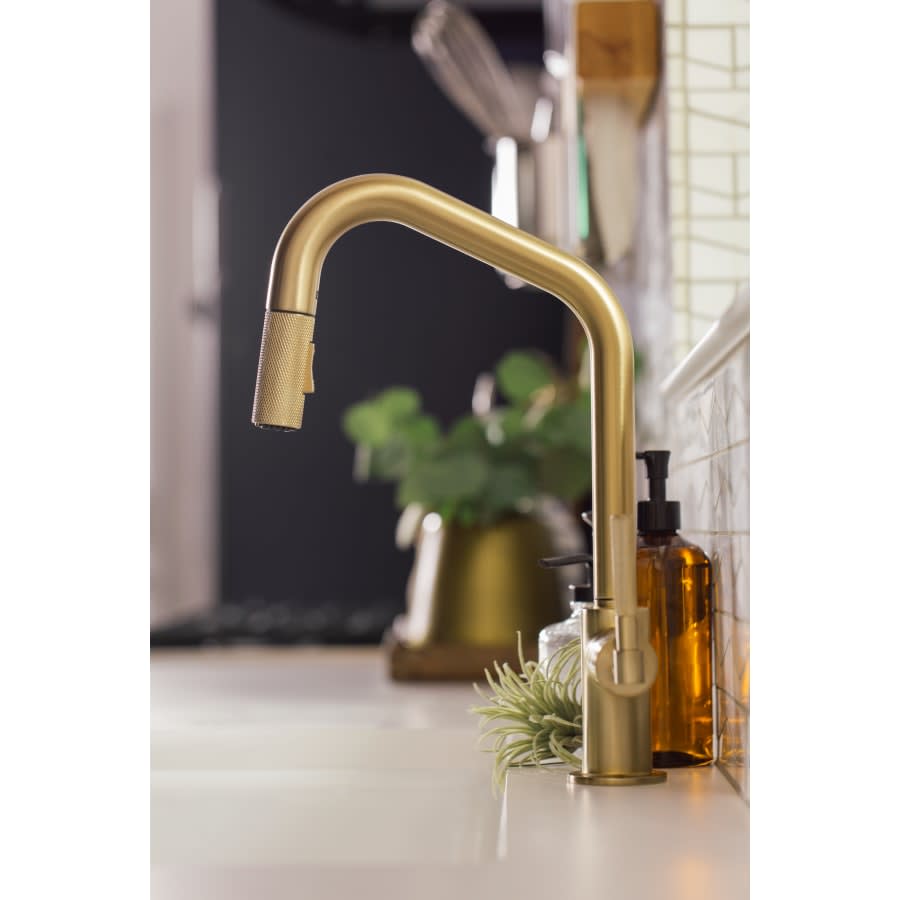 Litze Single Handle Angled Spout Pull Down Kitchen Faucet with Knurled Handle - Limited Lifetime Warranty