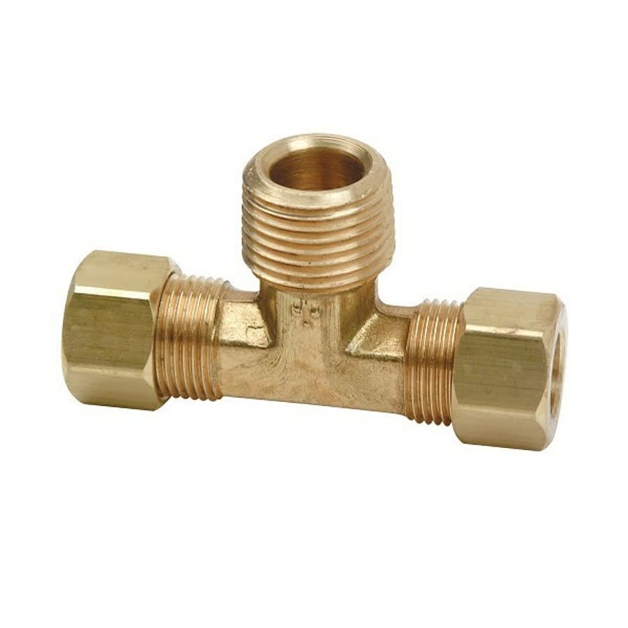 Tee, 3/8 in, Comp x MNPT, Brass, Rough Brass, Domestic