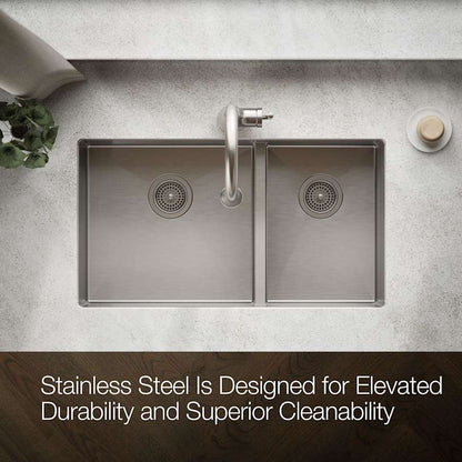 Strive 32" Smart DivideÂ® Under-Mount Large/Medium Double-Bowl Kitchen Sink With Basin Rack