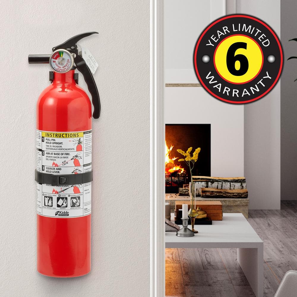 Basic Use Fire Extinguisher with Easy Mount Bracket & Strap, 1-A:10-B:C, Dry Chemical, One-Time Use, 2-Pack