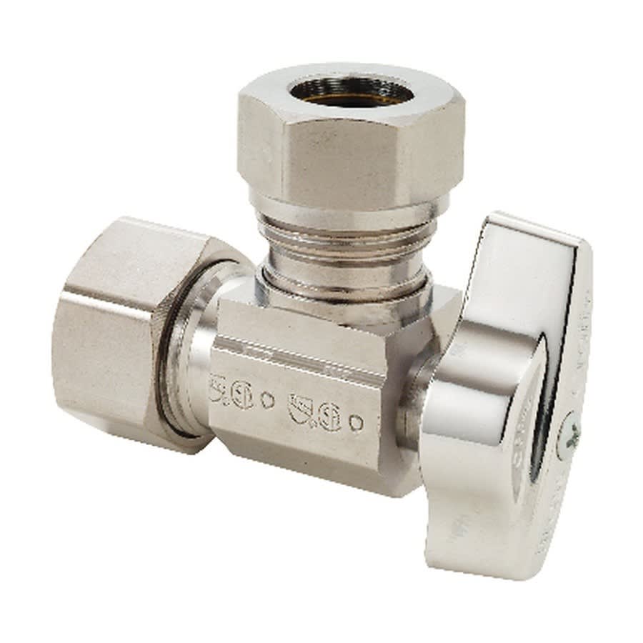 Quarter Turn Angle Stop, 5/8 x 7/16 in, Comp x Slip Joint, Chrome