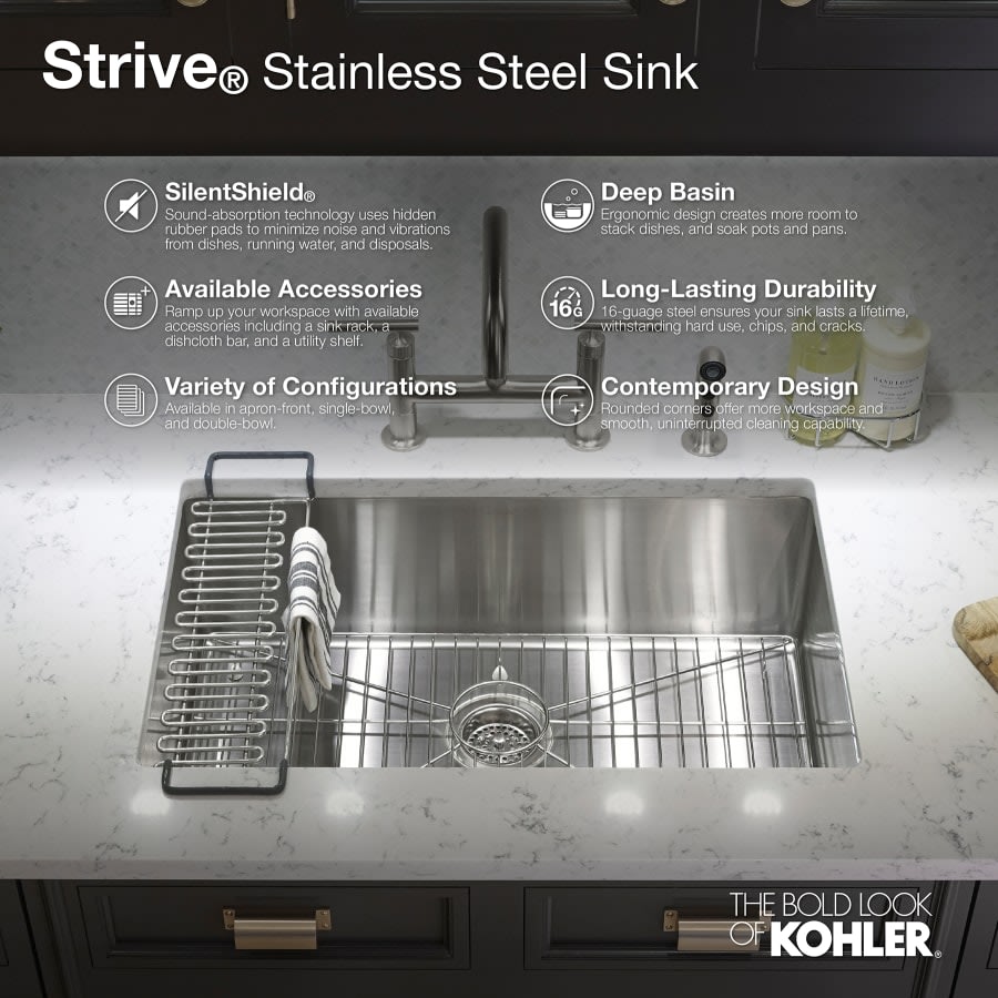 Strive 15" Single Basin Undermount 16-Gauge Stainless Steel Kitchen Sink with SilentShield with Basin Rack