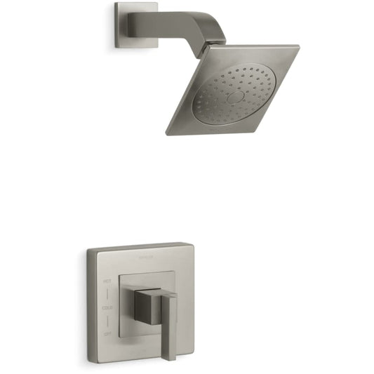Loure Single Handle Rite-Temp Pressure Balanced Shower Valve Trim with Single Function Shower Head and Metal Lever Handle