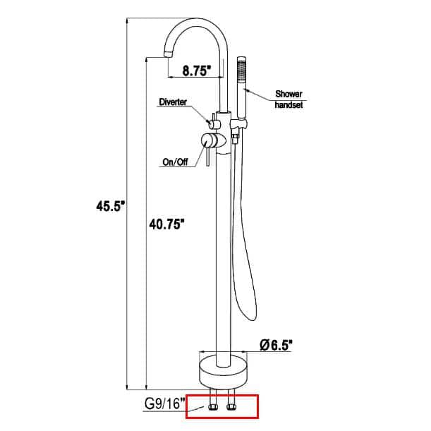 1-Handle Freestanding Floor Mount Tub Faucet Bathtub Filler with Hand Shower in Brush Nickel