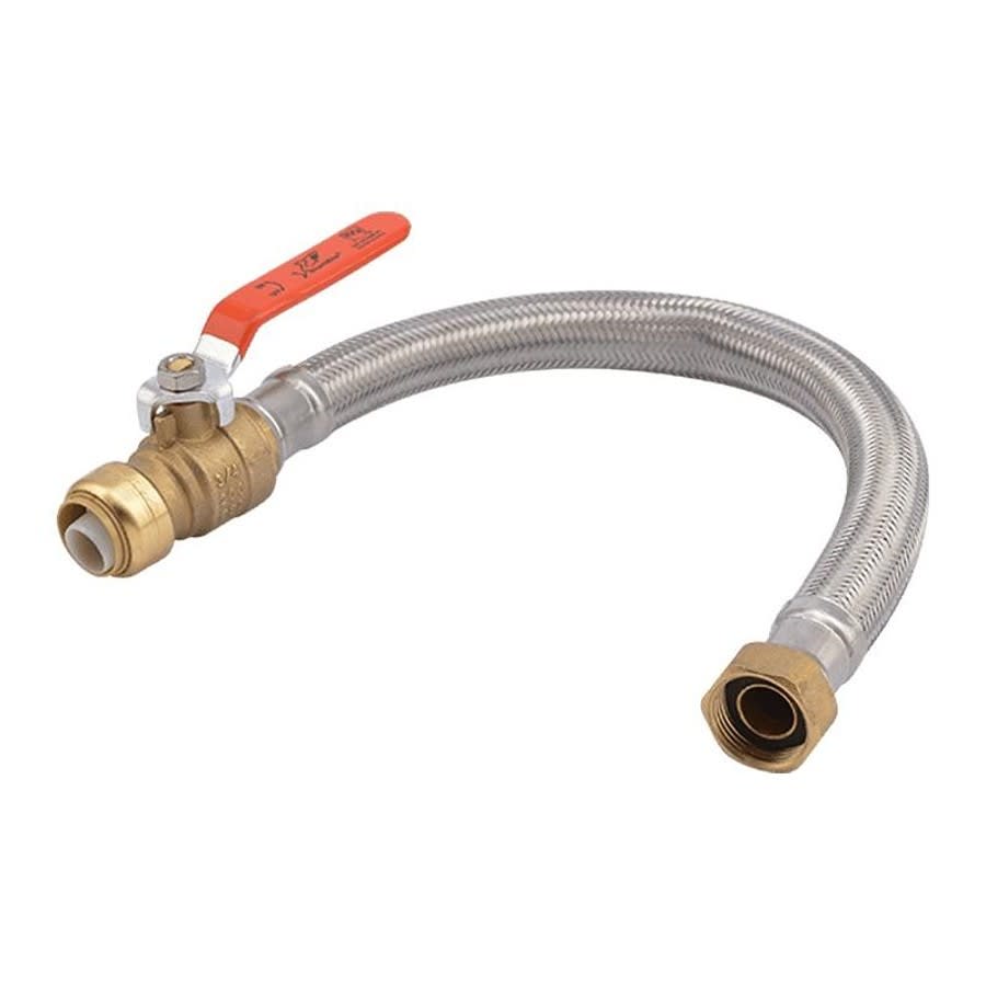 Braided Water Heater Flex, 3/4 in, Push x FNPT, 18 in L, Stainless Steel