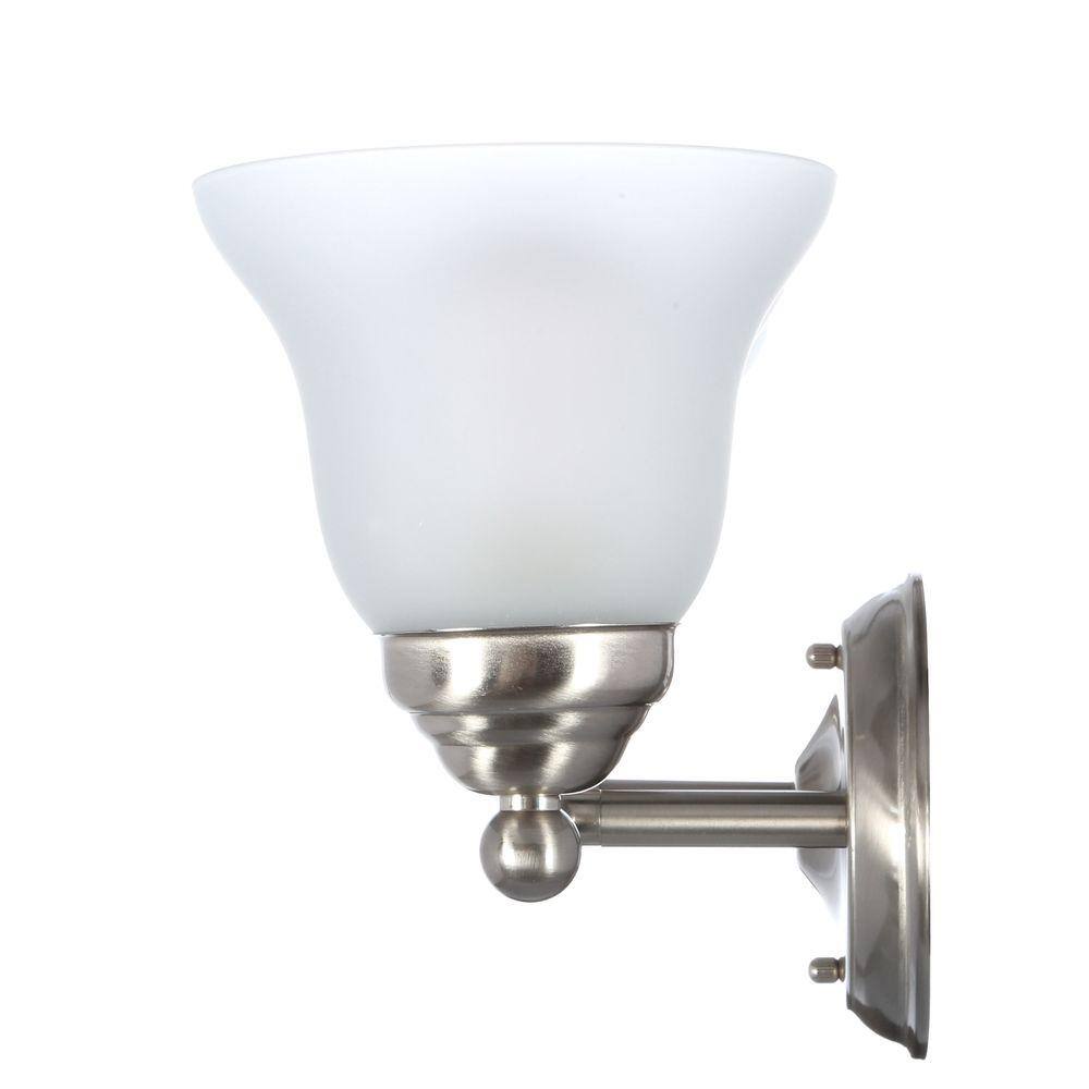 Hampton Bay Ashhurst 3-Light Brushed Nickel Classic Traditional Bathroom Vanity Light with Frosted Glass Shades