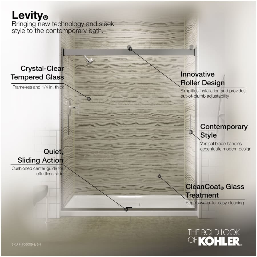 Levity 74" High x 59-5/8" Wide Bypass Semi Frameless Shower Door with Clear Glass