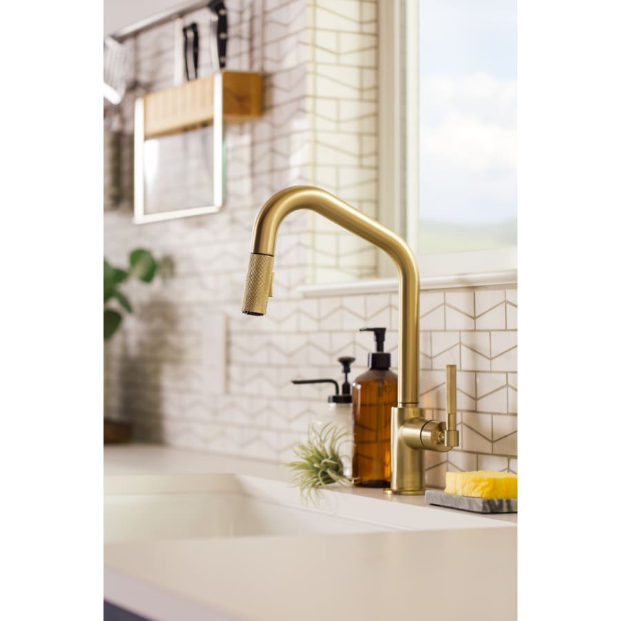 Litze Single Handle Angled Spout Pull Down Kitchen Faucet with Knurled Handle - Limited Lifetime Warranty