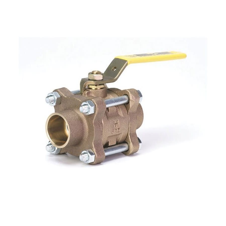 3-Piece Ball Valve, 1-1/4 in, C, Full Port, Plated Brass Ball, Bronze