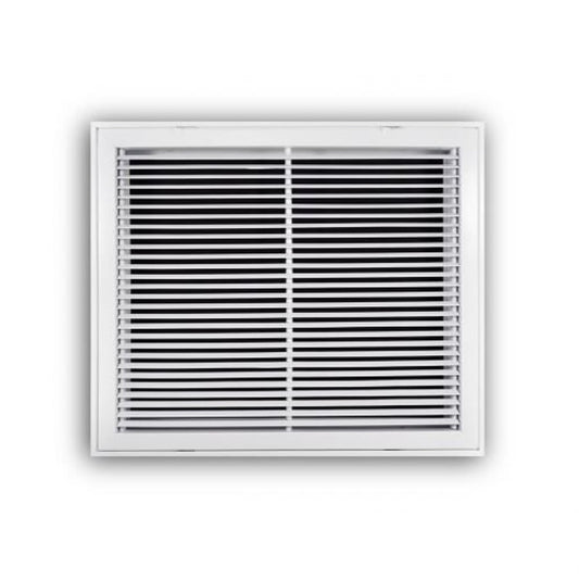 Fixed Bar Type Return Filter Grille, 25 x 20 in, 30 deg Pitch, 2 in Filter, Steel, White