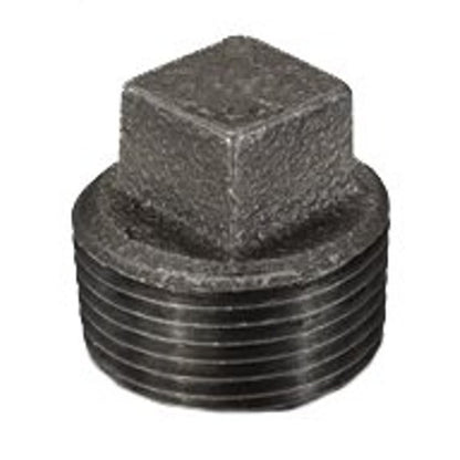 Square Head Plug, 1/8 in, MNPT, 150 lb, Malleable Iron, Black