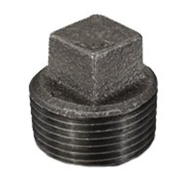 Square Head Plug, 1/2 in, MNPT, 150 lb, Malleable Iron, Black