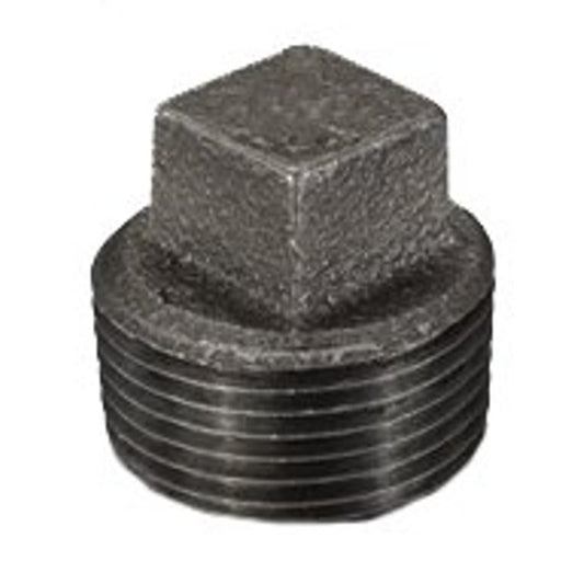 Square Head Plug, 1 in, MNPT, 150 lb, Malleable Iron, Black, Domestic