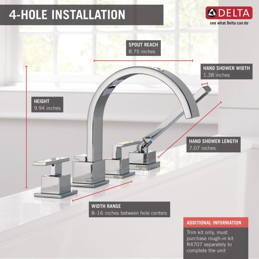 Vero Deck Mounted Roman Tub Filler Trim with Hand Shower