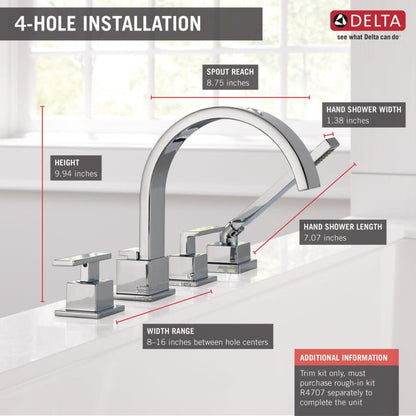 Vero Deck Mounted Roman Tub Filler Trim with Hand Shower