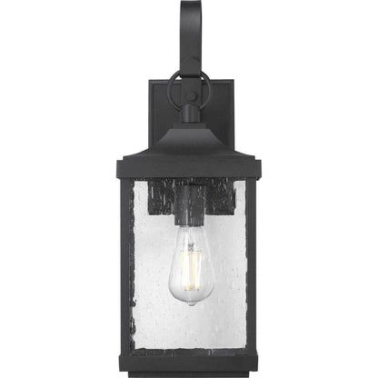 Park Court 19 in. 1-Light Textured Black Traditional Outdoor Wall Lantern with Clear Seeded Glass