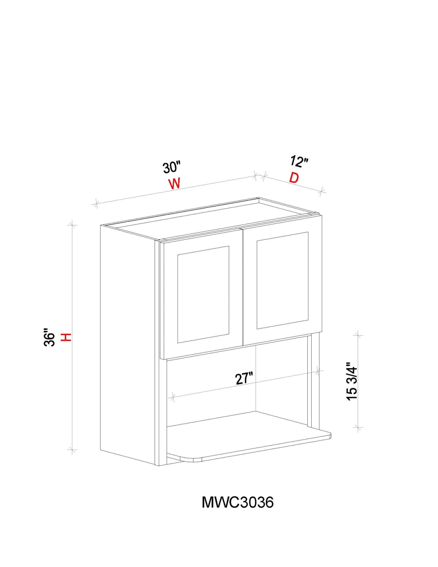 Microwave Wall Cabinet- 30"W x 36"H x 12"D