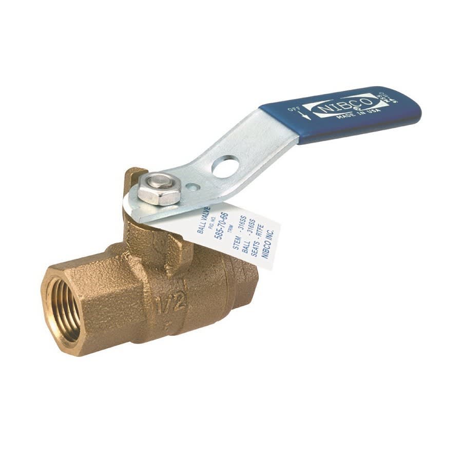 2-Piece Ball Valve, 1/2 in, FNPT, Full Port, Stainless Steel Ball, Bronze