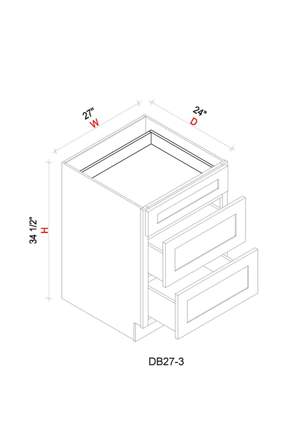 Drawer Base Cabinet - 27"W x 34- 1/2"H x 24"D - 3DRW