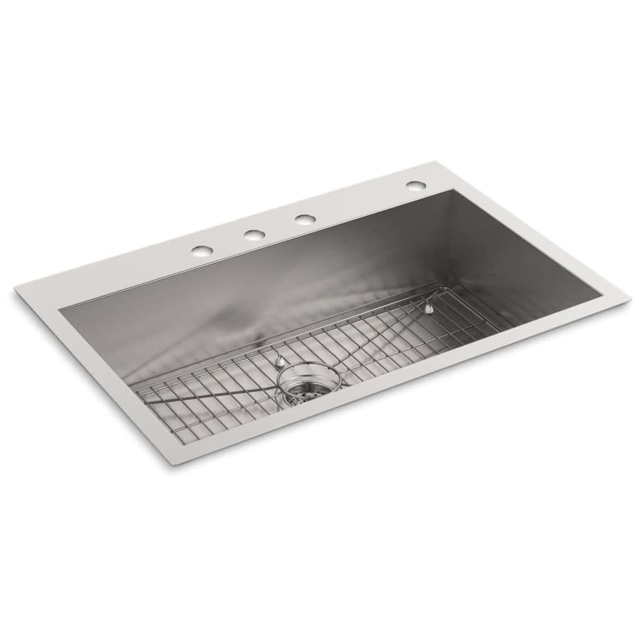 Vault 33" Single Basin Drop-In / Under-Mount 18-Gauge Stainless Steel Kitchen Sink with SilentShield - Basin Rack Included