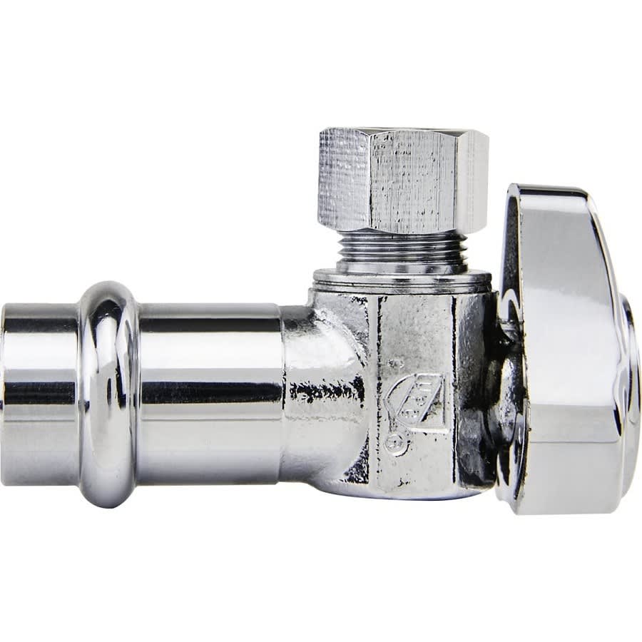 Quarter Turn Angle Stop, 1/2 x 3/8 in, Press x Comp, Polished Chrome