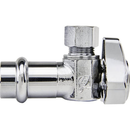 Quarter Turn Angle Stop, 1/2 x 3/8 in, Press x Comp, Polished Chrome
