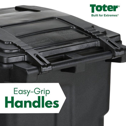 96 Gallon Black Rolling Outdoor Garbage/Trash Can with Wheels and Attached Lid