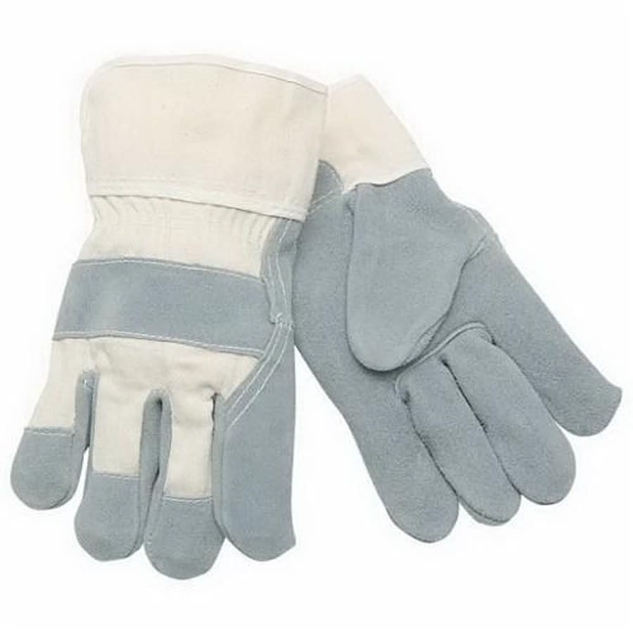 1400 A-Grade General Purpose Gloves, Gunn Pattern/Standard Finger/Wing Thumb Style, XL, Cowhide Leather Palm, Gray, Plasticized Safety Cuff, Fleece Lining