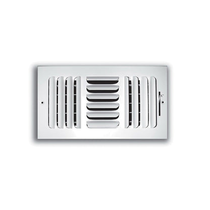 3-Way Curved Blade Supply Register, 10 x 4 in, Horizontal Blades, 7/8 in Spacing, Multi Shutter Damper, Steel, White