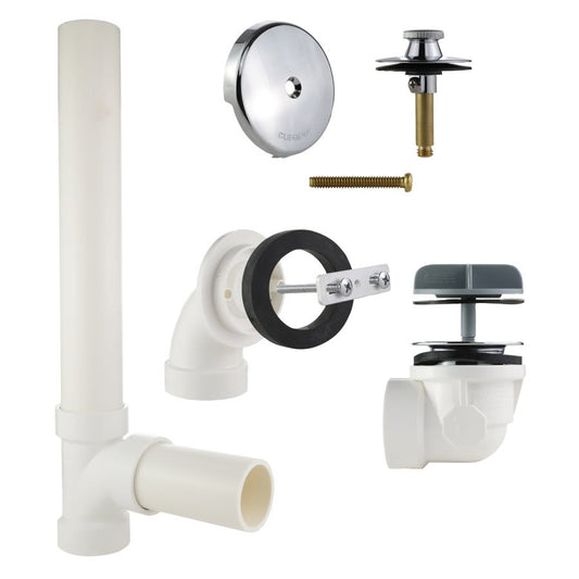 Bath Drain Full Kit, Lift & Turn, PVC, Polished Chrome