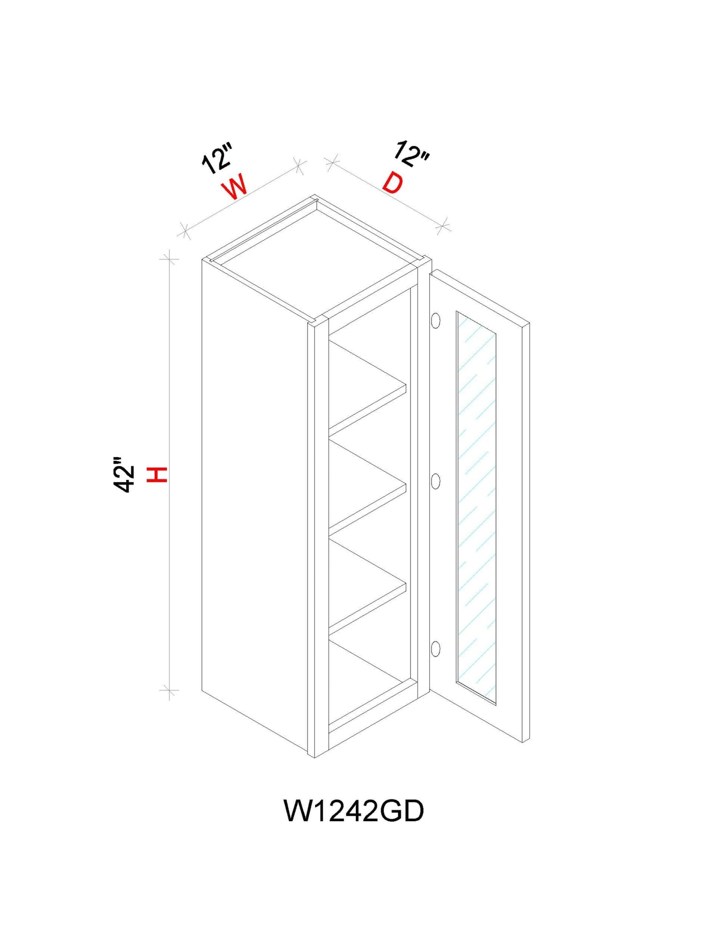 Wall Cabinet - 12"W x 42"H x 12"D Glass Door Only