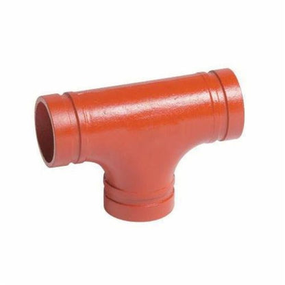 Straight Tee, 4 in, Groove, Ductile Iron, Enamel Painted