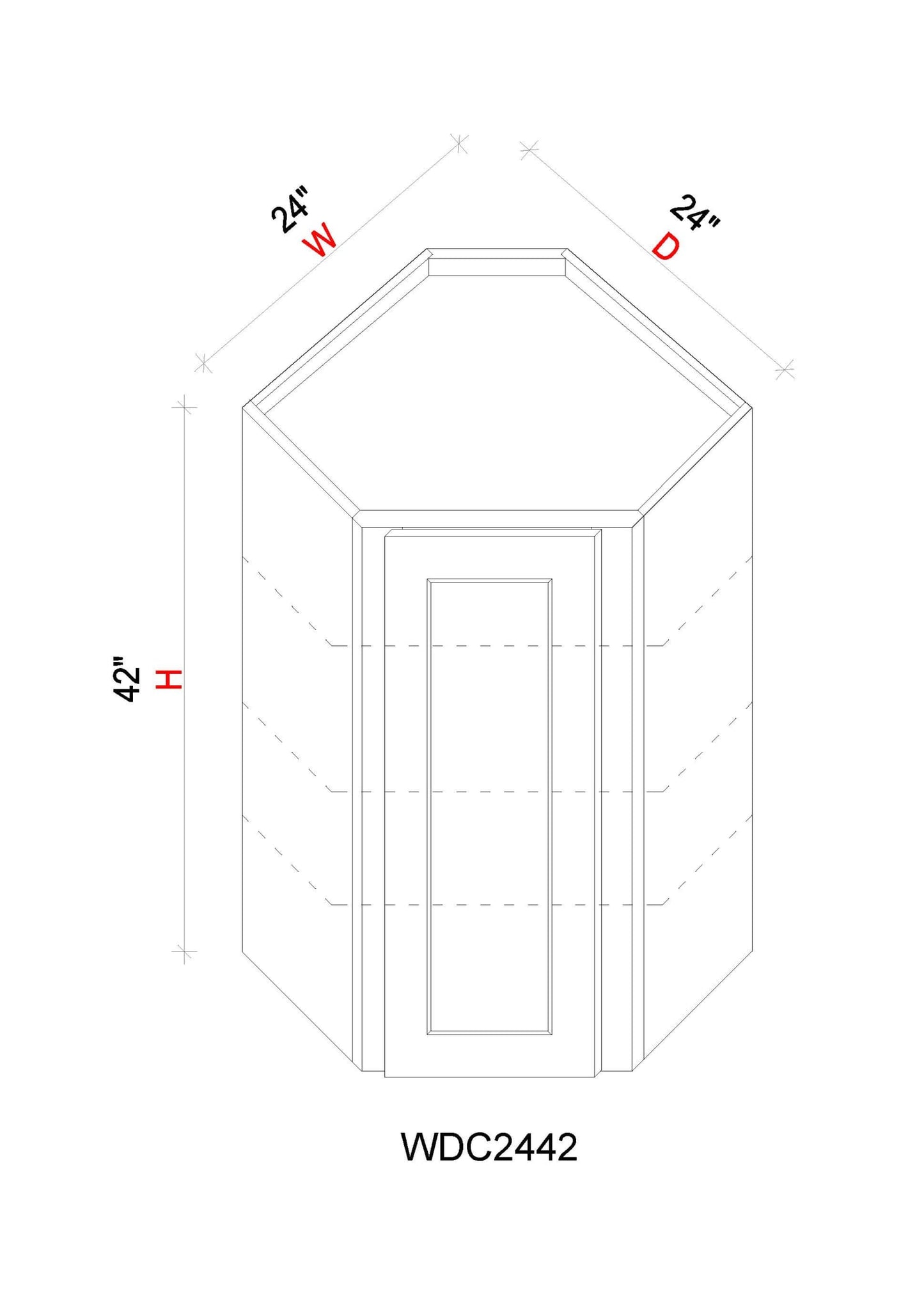 Wall Diagonal Corner Cabinet - 24"W x 42"H x 12"D