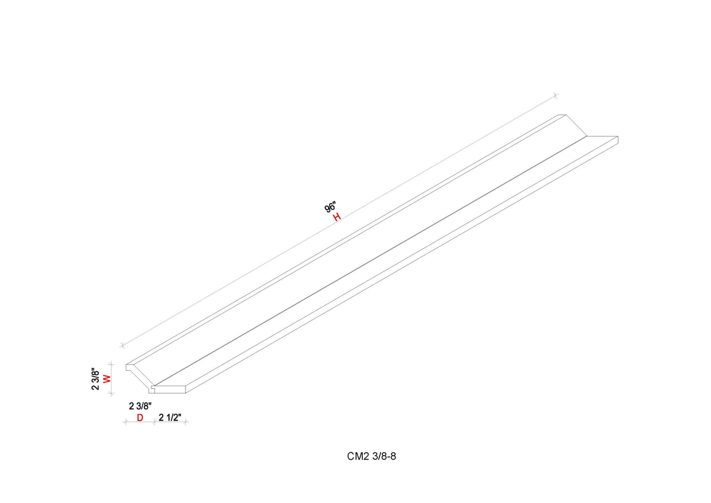 Crown Moulding-- 2 3/8"W x 96"H x 3/4"D